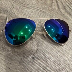 AQS Aviator Sunglasses Blue/Green lenses w Gold Rim